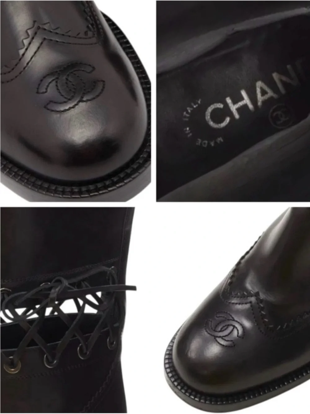 CHANEL Lagerfeld Fall 2016 Black Leather Knee High Laced Equestrian Riding Boot
